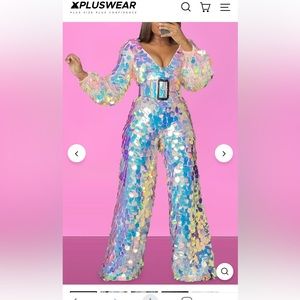 Sparkly Iridescent Round Sequins Jumpsuit (Large)